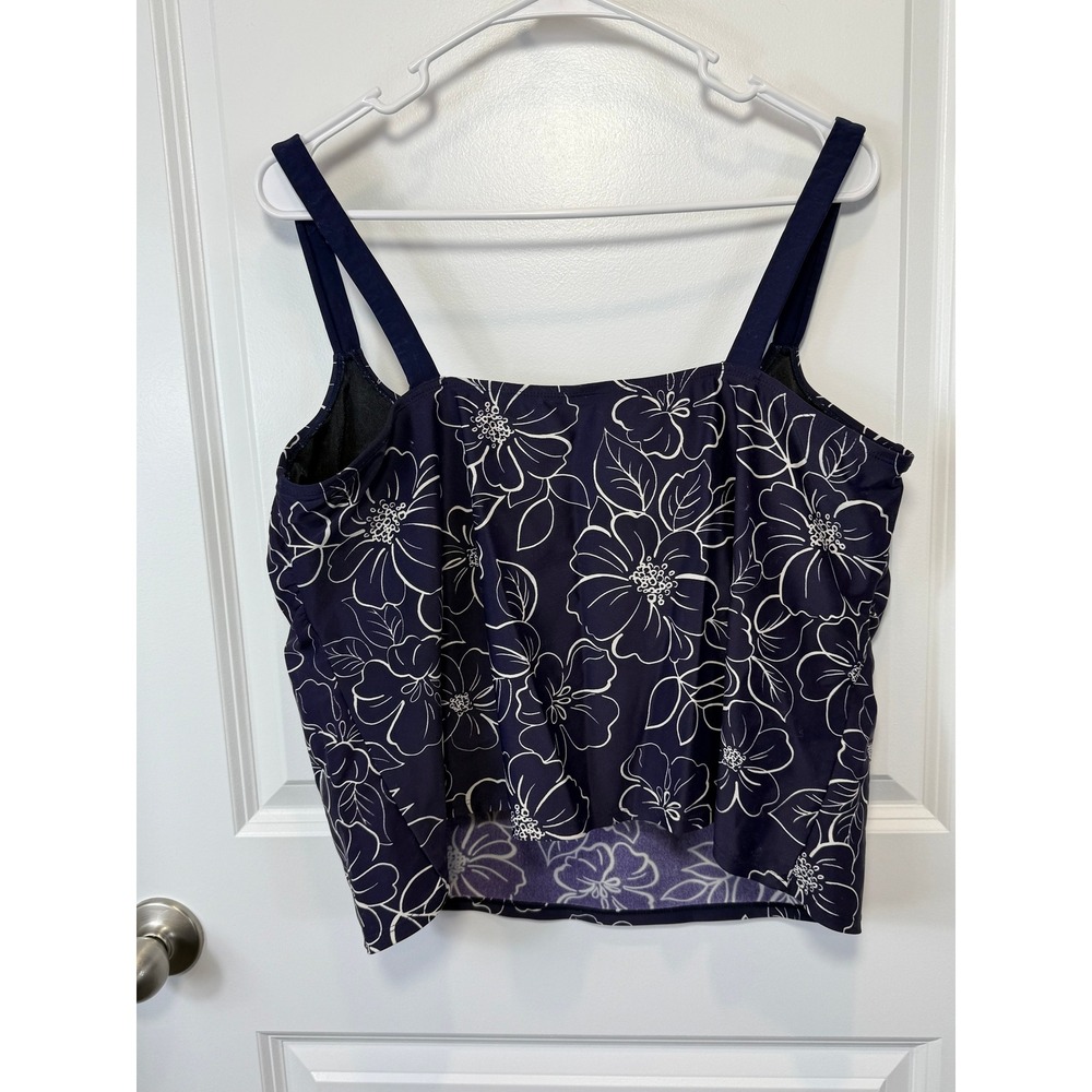 Delta Burke Navy Blue White Floral Tankini Swim Top Plus 20W Square Neck 20 - Picture 6 of 8